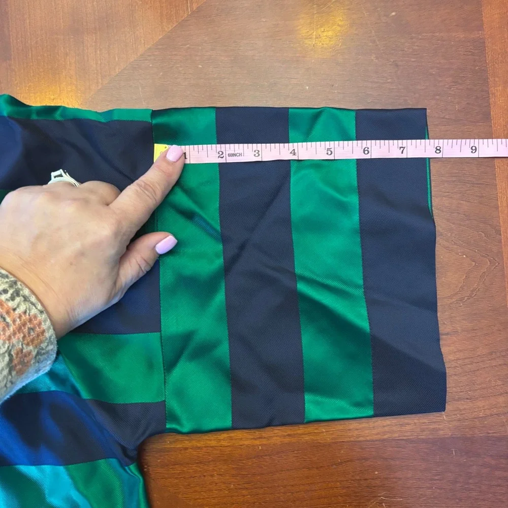 Agnes B Paris | Size 2 | Green Navy Blue Striped | Mock Neck Blouse Boxy Top - Picture 7 of 11